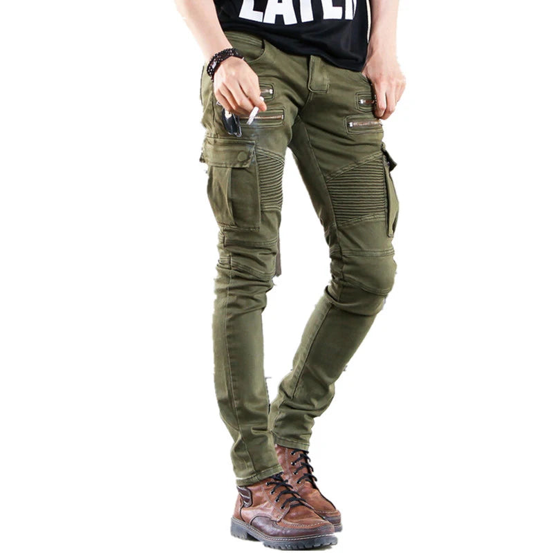 Green Black Denim Biker jeans Men