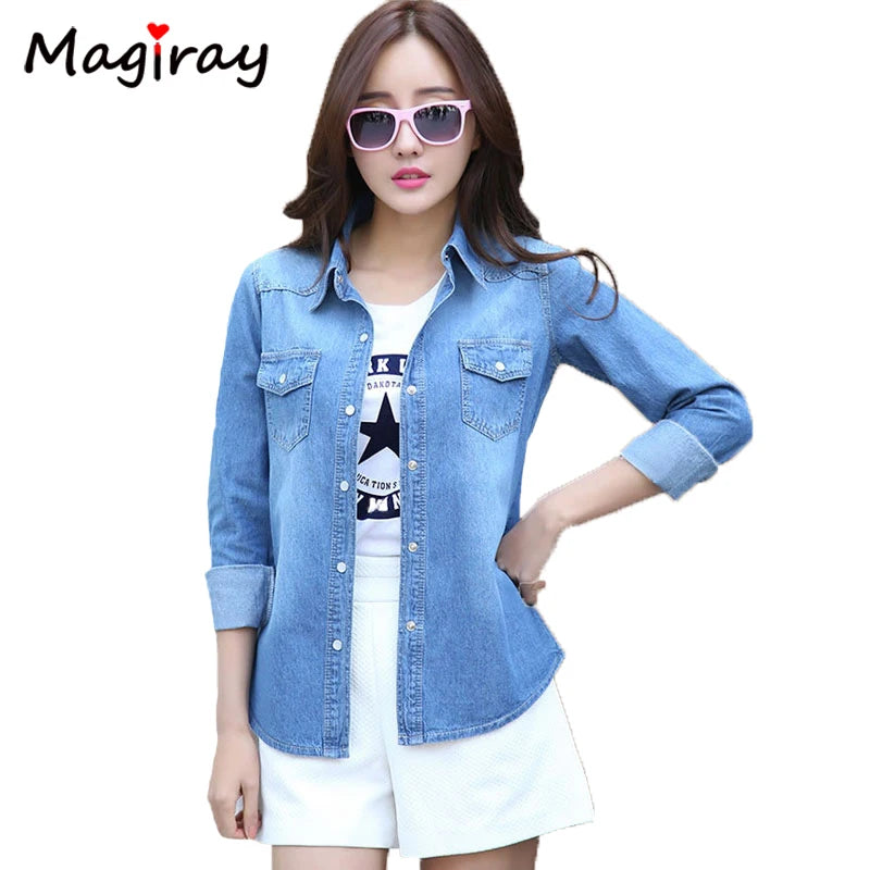Women's Denim Shirt Camisa Jeans