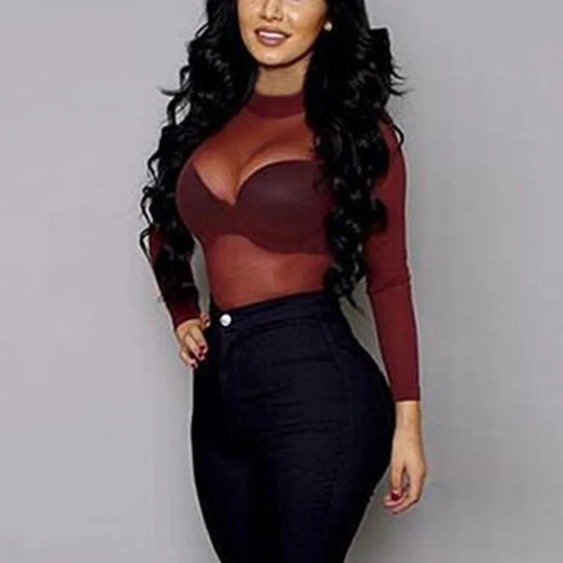 Sexy Women Blouses See Through Transparent Mesh