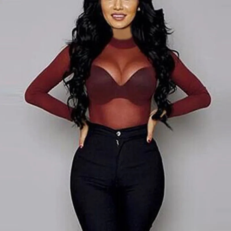 Sexy Women Blouses See Through Transparent Mesh