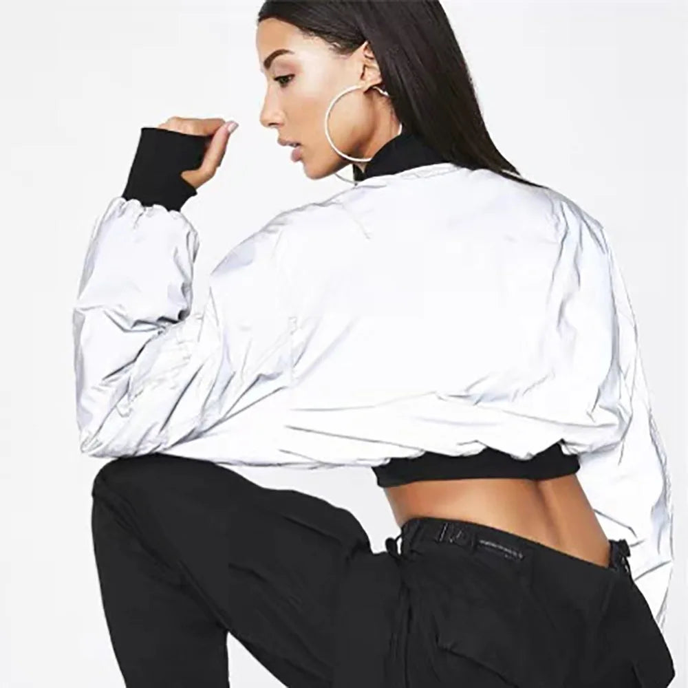 Women Short Coat Long Sleeve Zipper Bomber Jackets