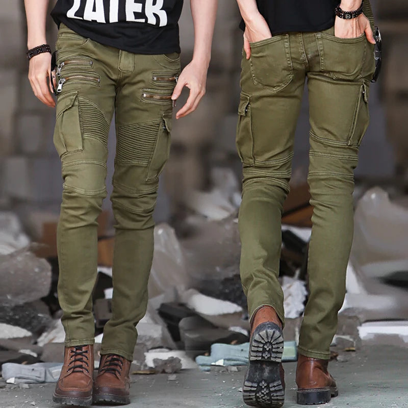 Green Black Denim Biker jeans Men