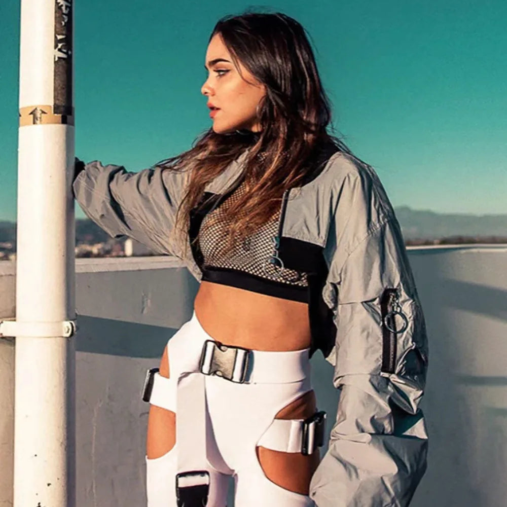 Women Short Coat Long Sleeve Zipper Bomber Jackets