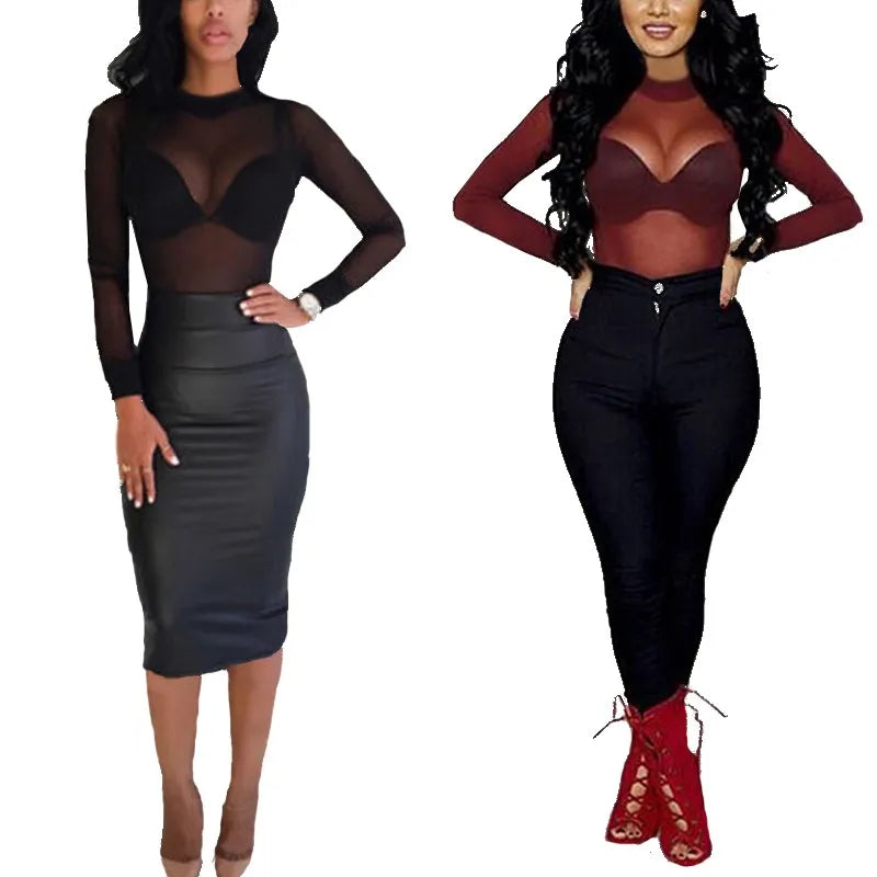 Sexy Women Blouses See Through Transparent Mesh