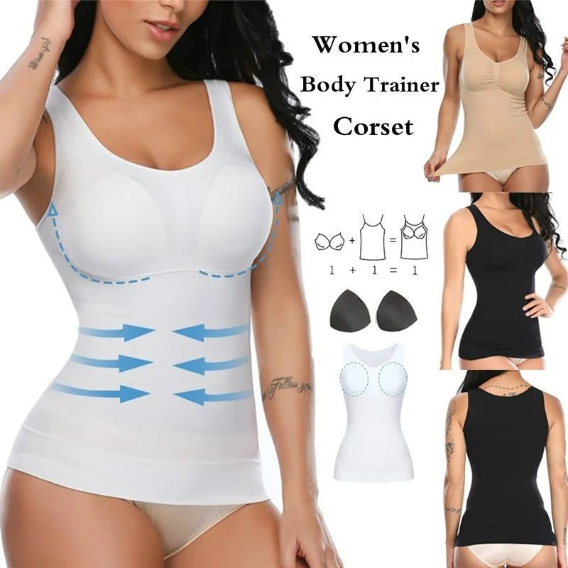 Women Casual Wide Strap Tank Top with Built in Removable Bra
