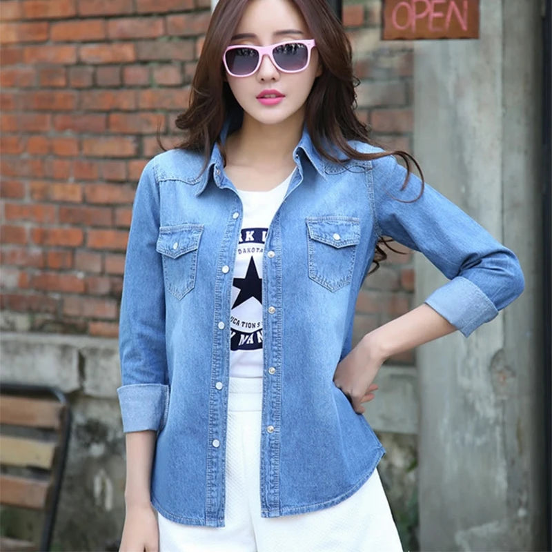 Women's Denim Shirt Camisa Jeans