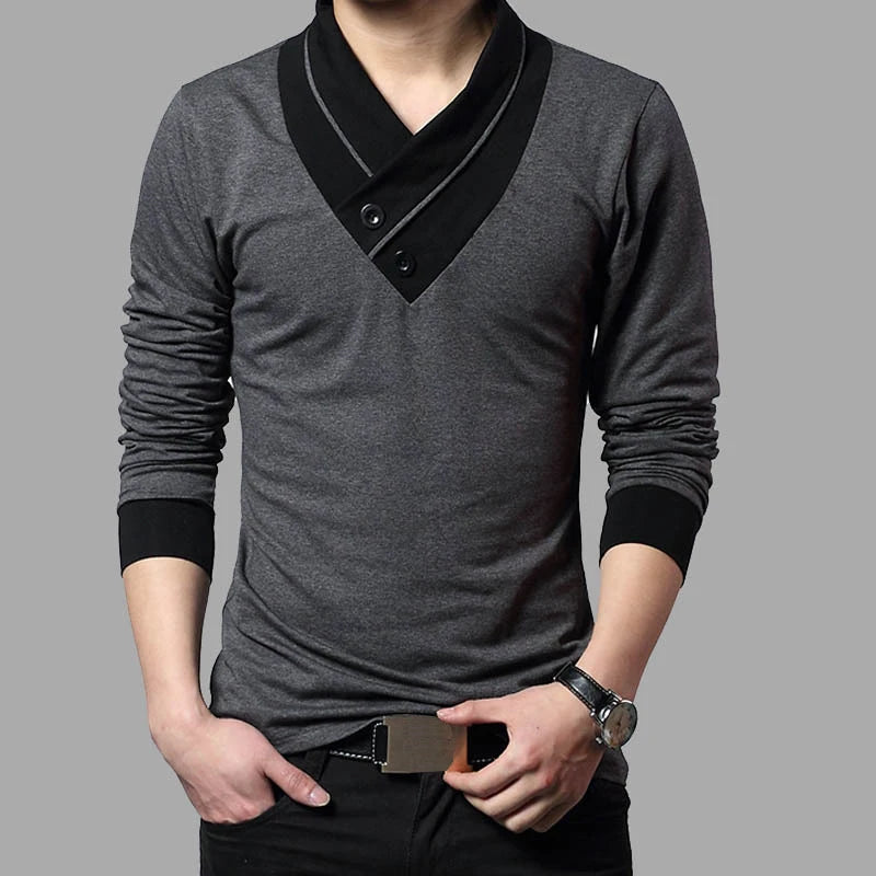 Fashion Brand Trend Slim Fit Long Sleeve T Shirt Men
