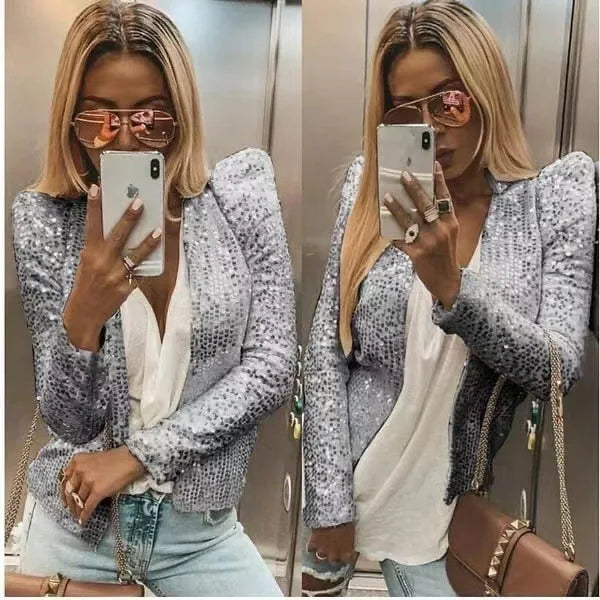 Fashion Sequin Jackets Women Glitter