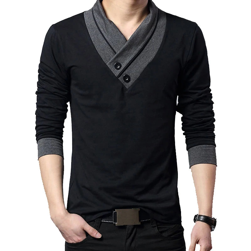 Fashion Brand Trend Slim Fit Long Sleeve T Shirt Men